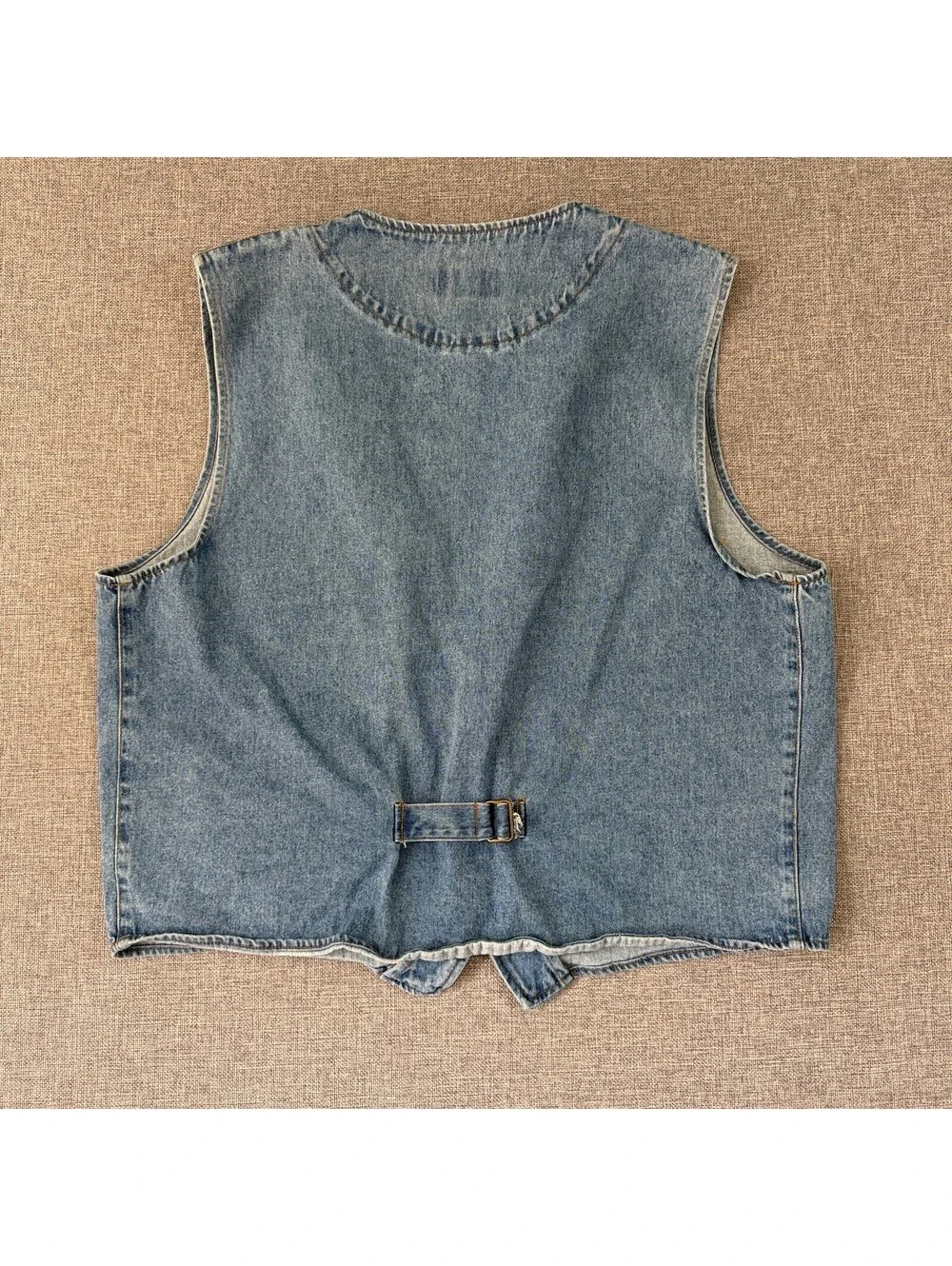 Vintage 90s Arizona Jean Co Denim Vest Size Large Western Buckle Back 3 Button
